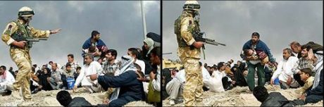 Two separate pictures spliced to make a composite picture that was published.