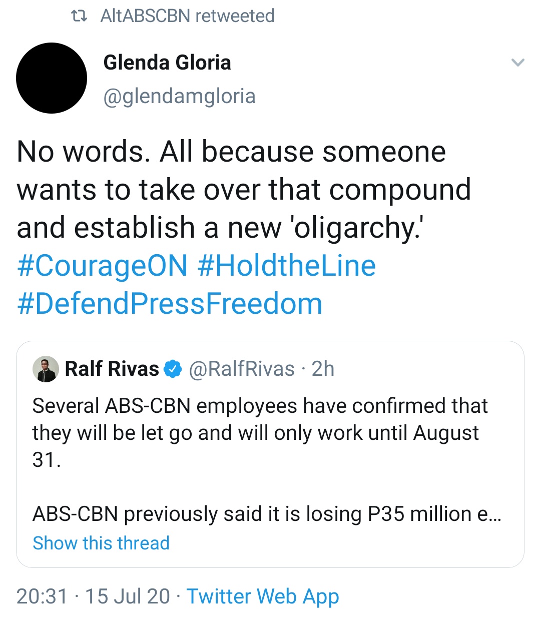 No words. All because someone wants to take over that compound and establish a new 'oligarchy.' #CourageON #HoldtheLine #DefendPressFreedom