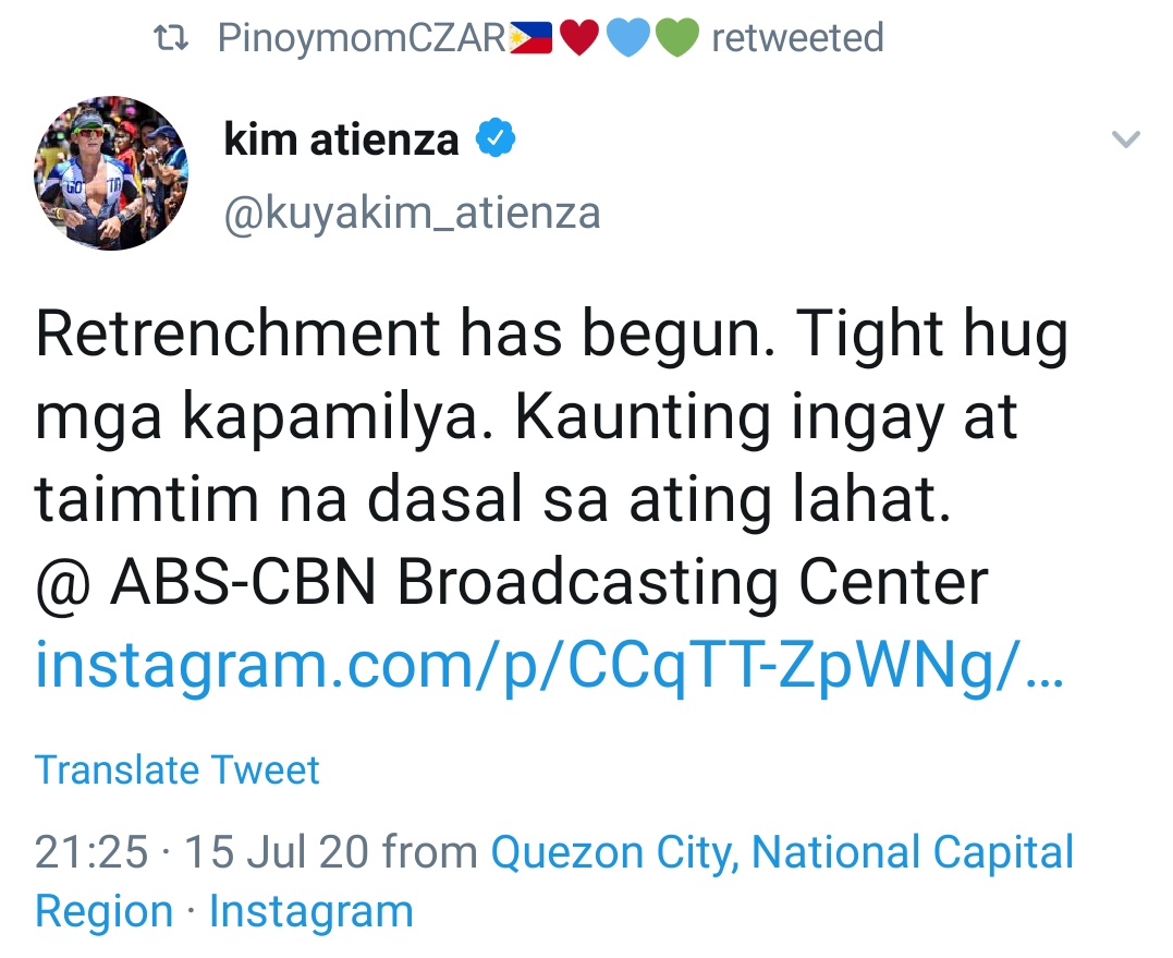 Retrenchment has begun. Tight hug mga kapamilya. Kaunting ingay at taimtim na dasal sa ating lahat. @ ABS-CBN Broadcasting Center