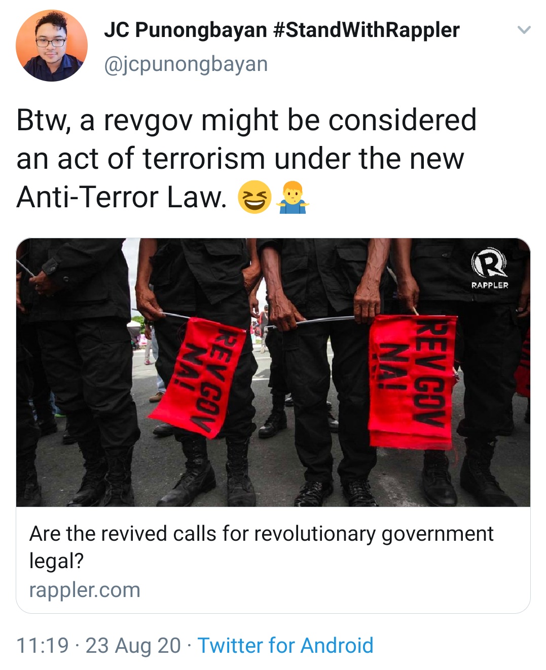 Btw, a revgov might be considered an act of terrorism under the new Anti-Terror Law.