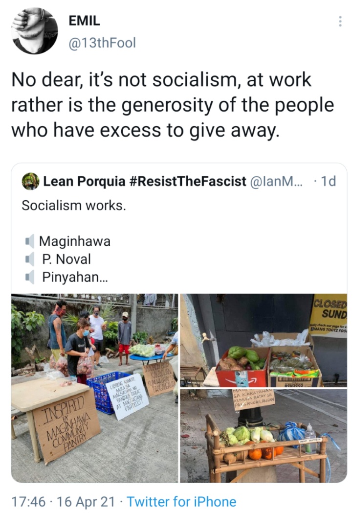 No dear, it’s not socialism, at work rather is the generosity of the people who have excess to give away.