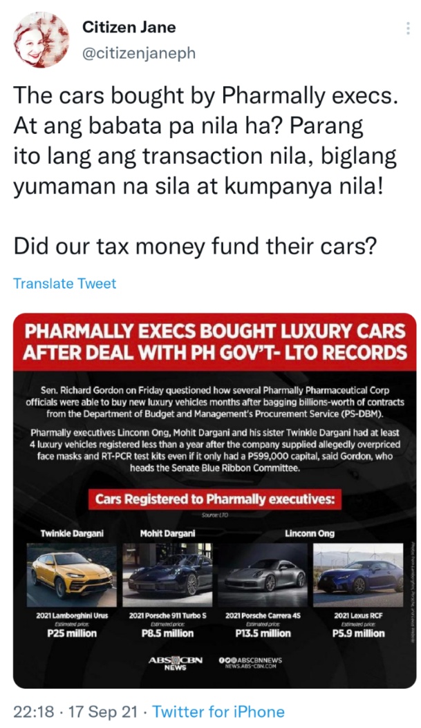 The cars bought by Pharmally execs. At ang babata pa nila ha? Parang ito lang ang transaction nila, biglang yumaman na sila at kumpanya nila! Did our tax money fund their cars?