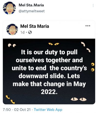 It is our duty to pull ourselves together and unite to end the country's downward slide. Lets make that change in May 2022.