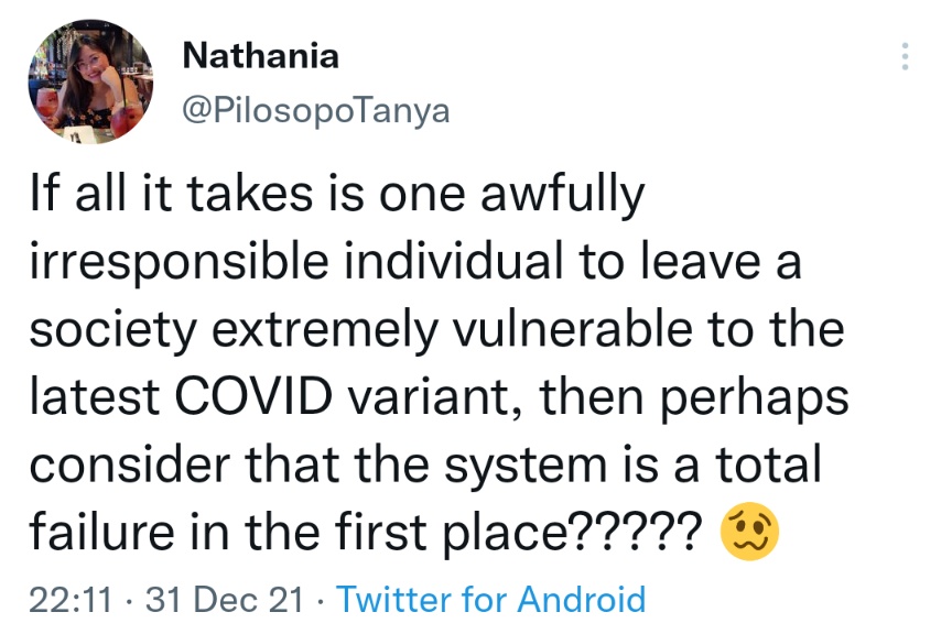 If all it takes is one awfully irresponsible individual to leave a society extremely vulnerable to the latest COVID variant, then perhaps consider that the system is a total failure in the first place?????