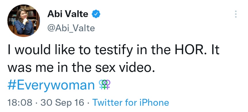 I would like to testify in the HOR. It was me in the sex video. #Everywoman