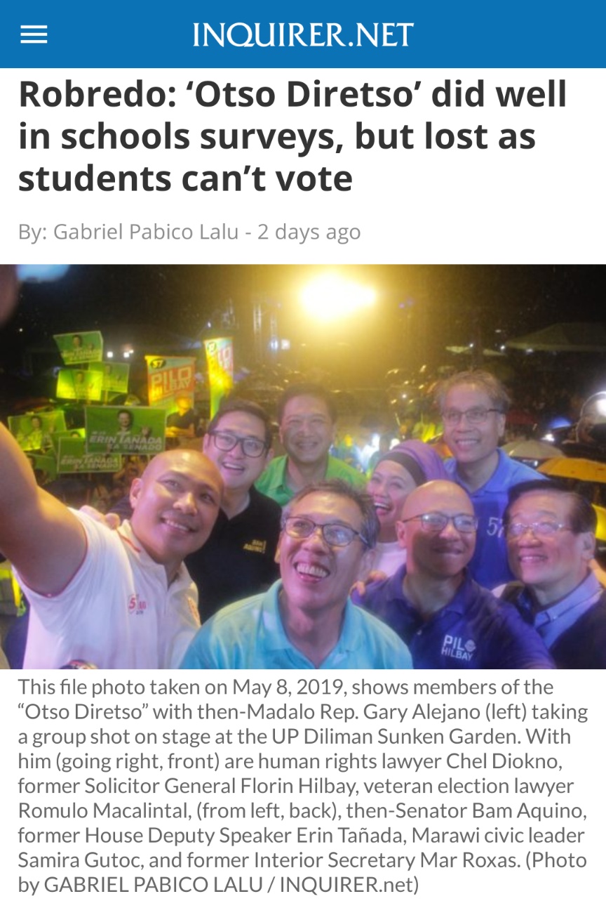 Robredo: ‘Otso Diretso’ did well in schools surveys, but lost as students can’t vote