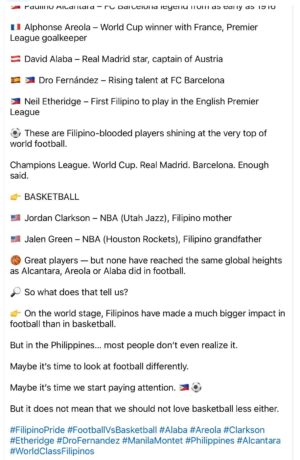 All the talk of “global heights” but no discussion that none of their examples were born and raised in this part of the globe. Pinoys already play an inferior brand of basketball and local football can not compete with that for eyeballs and sponsors. No wonder they have no hope of competing with nations who give a damn about football .