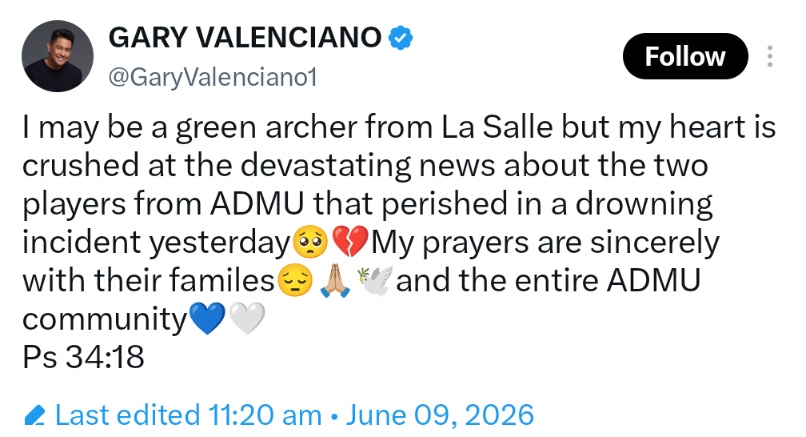 I may be a green archer from La Salle but my heart is crushed at the devastating news about the two players from ADMU that perished in a drowning incident yesterday🥺💔My prayers are sincerely with their familes😔🙏🏼🕊️and the entire ADMU community💙🤍